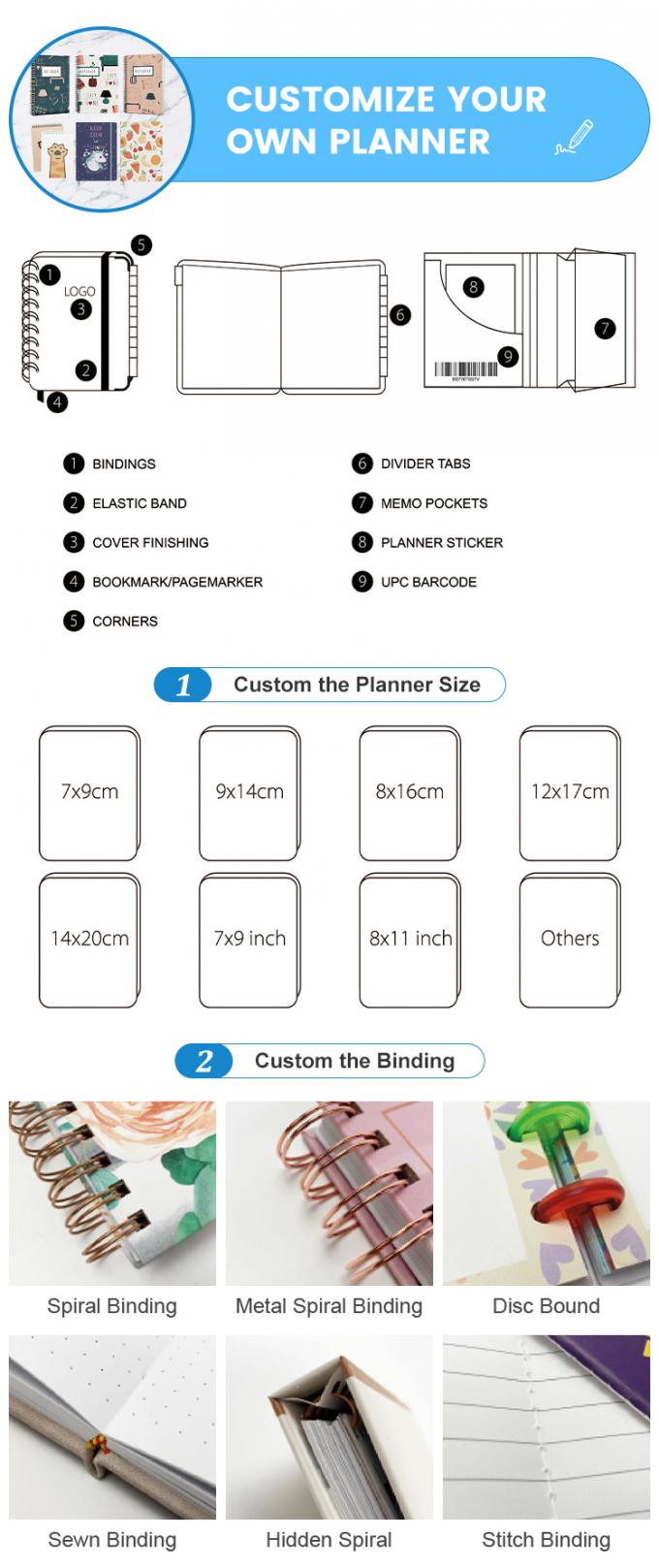 Pencetakan Bunga Gold Foil Hardcover Spiral Planner Untuk Bulanan Minggu Minggu Daily Journal 10