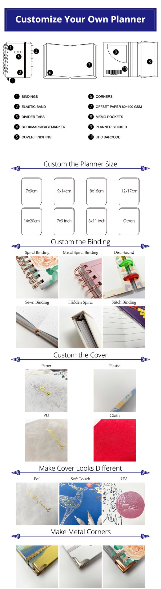 Custom Floral A5 Offset Paper Komposisi Spiral Notebook dengan 40-80 halaman dalam 10