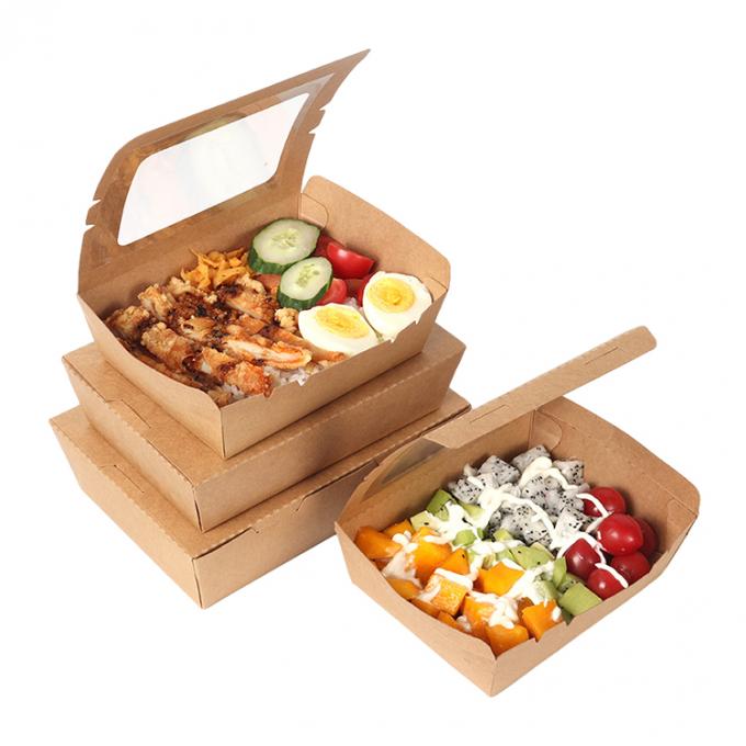 Pengemasan Makan Siang Kertas Kraft Salad Kotak Buah dengan Pencetakan Jendela PET Lapisan UV 2