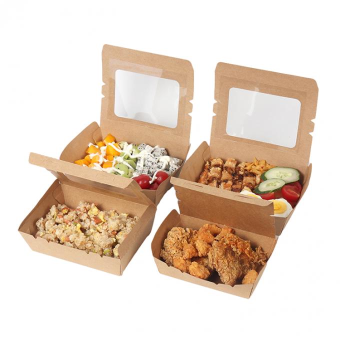 Pengemasan Makan Siang Kertas Kraft Salad Kotak Buah dengan Pencetakan Jendela PET Lapisan UV 4