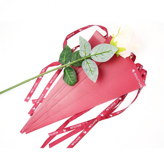 Valentine's Day Cone Single Long Stem Roses Packaging Box dengan UV Coating dan Karton 0