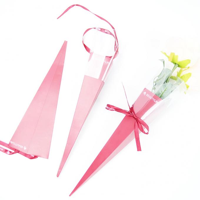 Valentine's Day Cone Single Long Stem Roses Packaging Box dengan UV Coating dan Karton 2